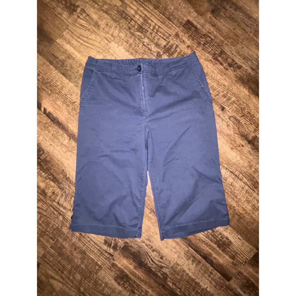 Classic Elements Petite Navy Blue Bermuda Shorts Womens 8P Button Hem Casual